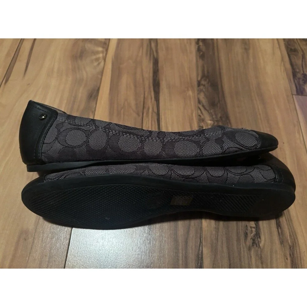 Coach Chelsea Signature Canvas Ballet Flats Size 8.5 Women's Black Leather Toe